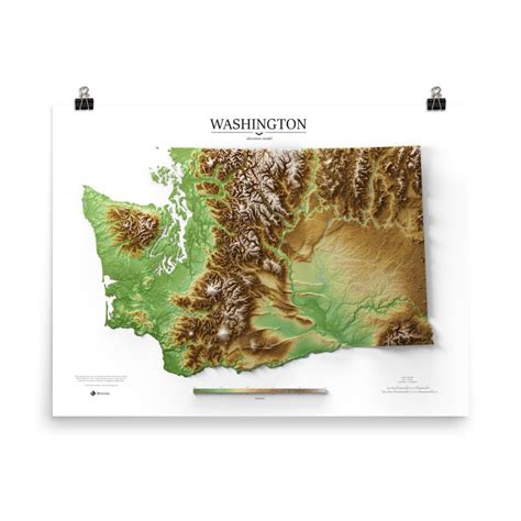 Washington Elevation Map Poster - Etsy