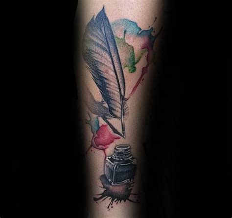 50 Quill Tattoo Designs For Men - Feather Pen Ink Ideas