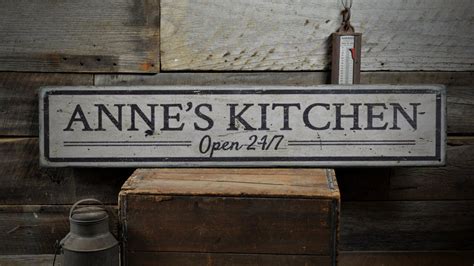 Kitchen Open 24/7 Wood Sign Personalized Chef Name Sign