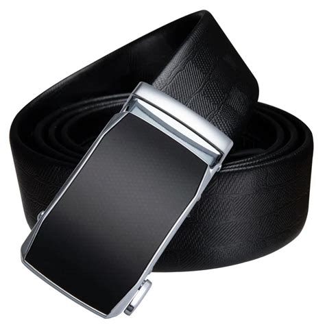 Hi Tie Luxury Mens Black Belt Formal Designer Automatic Buckle Solid ...