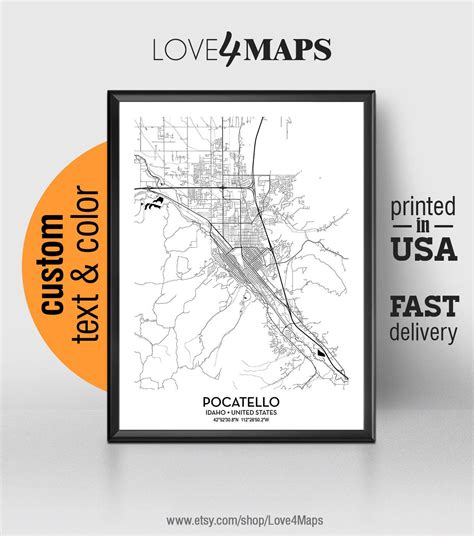 Pocatello Idaho Map Pocatello City Print Pocatello Poster - Etsy