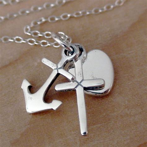 Faith Hope & Charity Necklace - 925 Sterling Silver - Heart Cross Anchor Sterling Silver Charm ...