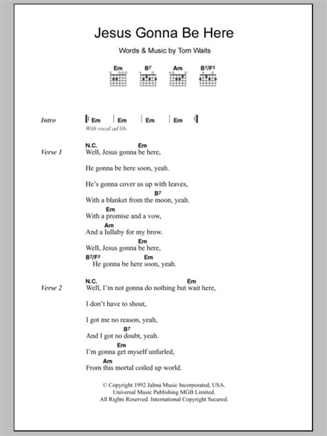 Jesus Gonna Be Here by Tom Waits - Guitar Chords/Lyrics - Guitar Instructor