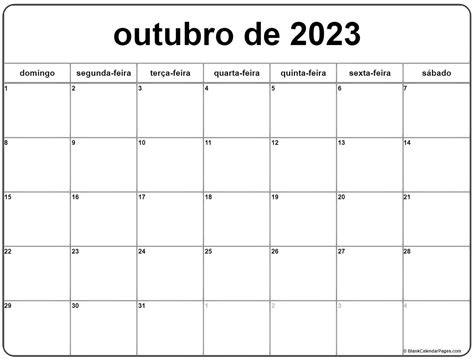 outubro de 2023 calendario grátis em português | Calendario outubro