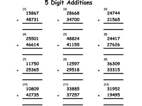 ADDITION WORKSHEETS - 5 DIGITS | Teaching Resources