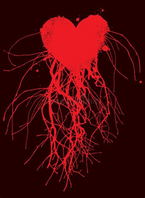 Sign Red Heart, Blood Vessels and Veins or Tree Roots Stock ...