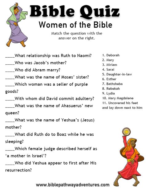 Free Printable Bible Quiz Women of the Bible Hebrew Life | Bible quiz, Bible activities for kids ...