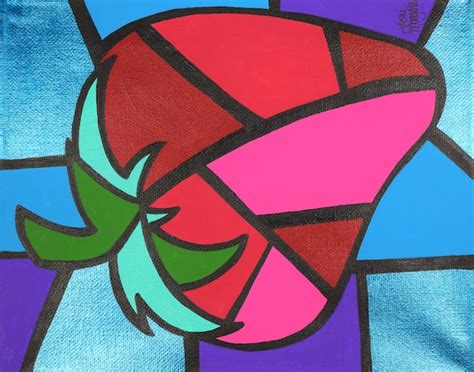 Items similar to Strawberry Cubism ACEO Art, Picasso Strawberry, 2.5 x 3.5 Inch Print, Kitchen ...