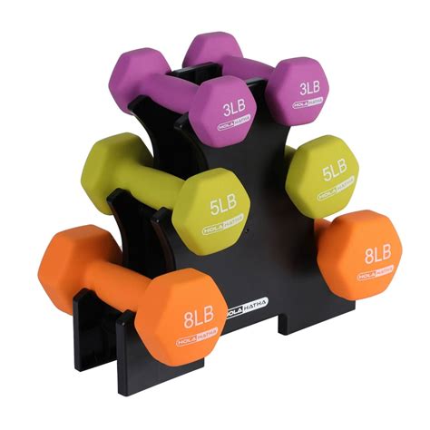 HolaHatha Dumbbell Weight Set w/ 3, 5 and 8 Pound Hand Weights and ...