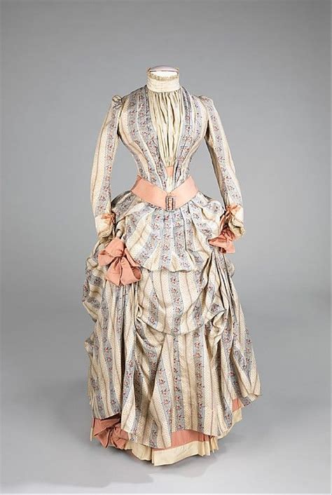 Pastel Striped Silk Dress, circa 1885 1880s Fashion, Edwardian Fashion ...