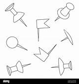 Black And White push Pins Flags Illustration For Back To School  sketch template