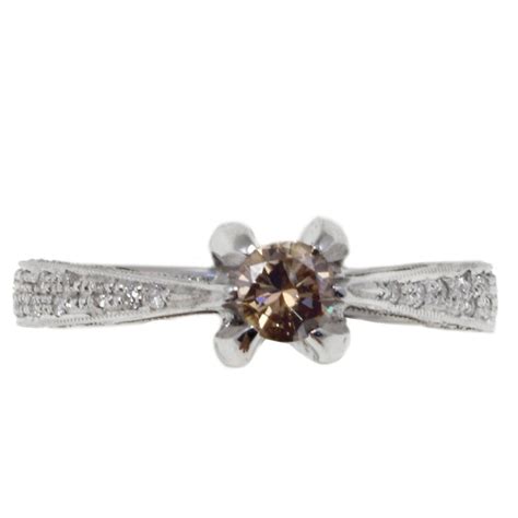 0.25 ct White Diamonds, 0.23 ct Brown Fancy Diamond White Gold Solitaire Ring For Sale at 1stdibs