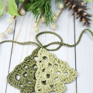 Crochet Christmas Tree Garland Festive Holiday Garland Crocheted Rustic Farmhouse Style Ornament ...