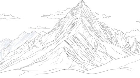 Premium Photo | A sketch of a mountain with a blue sky and clouds