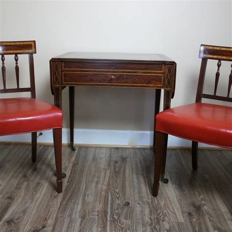 Antique Mahogany Game Table and Two Leather Upholstered Chairs | EBTH