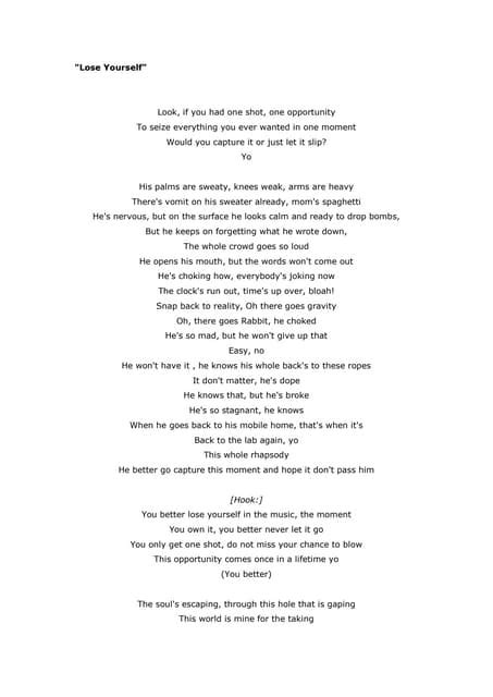 Lose yourself lyrics | PDF