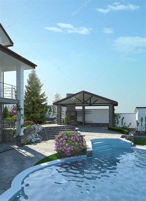 Patio living space arrangement, 3d render Stock Photo by ©ThreeDiCube 112267970