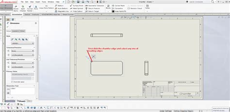 Steps to add chamfer dimension in 2D drawing - SEACAD