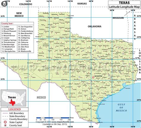 Map Of Texas With Longitude And Latitude | Printable Templates Free