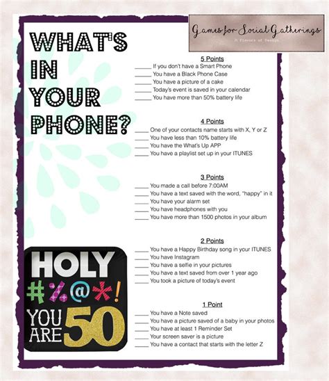 50th Birthday Party Game Whats in Your Phone-birthday Party - Etsy