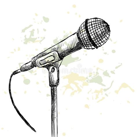 an old microphone on a stand with watercolor splashs in the background stock photo