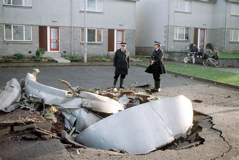 Wreckage from Pan Am Flight 103 after it crashed onto the town of Lockerbie in Scotland, 22nd ...