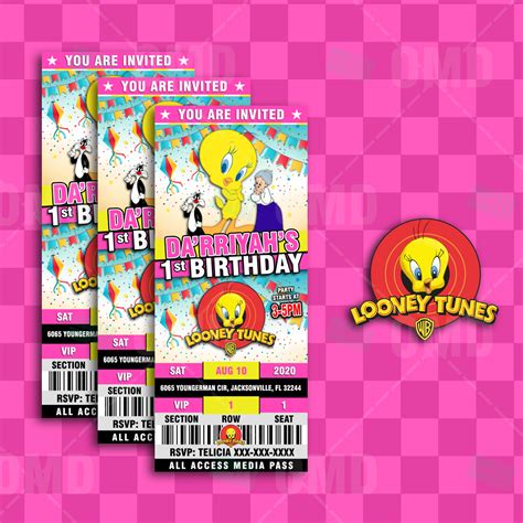 Tweety Bird Ticket Style Birthday Cartoon Invites – Cartoon Invites