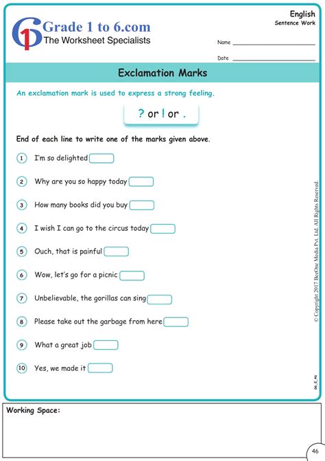 Exclamation Marks worksheets | Grade1to6