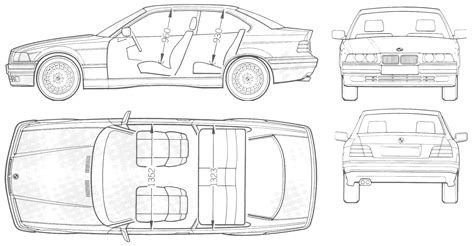 1992 BMW 3-Series E36 Coupe blueprints free - Outlines