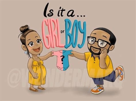 Custom Baby Gender Reveal Cartoon Drawing Announcement | Etsy