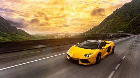 Wallpaper : yellow, Lamborghini Aventador, sports car, driving, performance car, movement ...