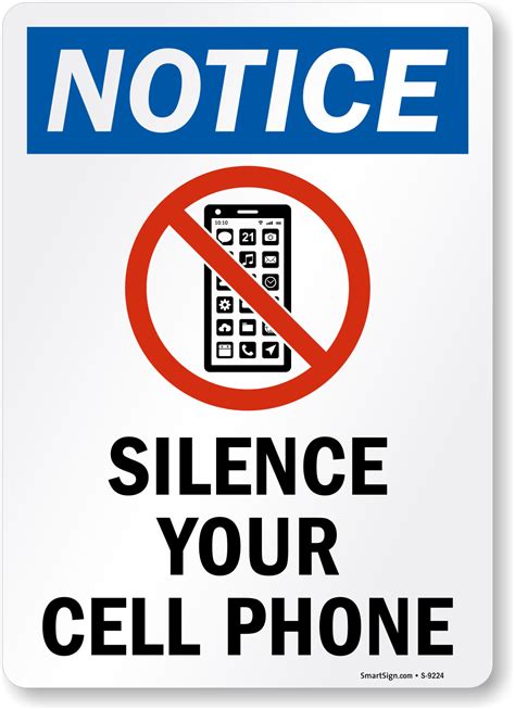 Silence Your Cell Phone Sign - No Cell Phone Sign, SKU: S-9224