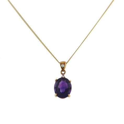 18k Yellow Gold Amethyst Diamond Pendant Chain Necklace Boca Raton