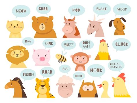 Premium Vector | Animals sounds Cute kids fauna characters with typical noises of species babies ...