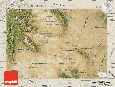 Satellite Map of Wyoming, shaded relief outside