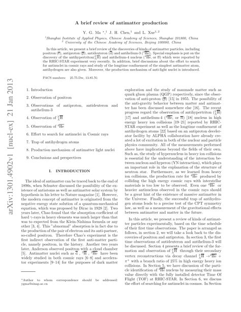 (PDF) A brief review of antimatter production