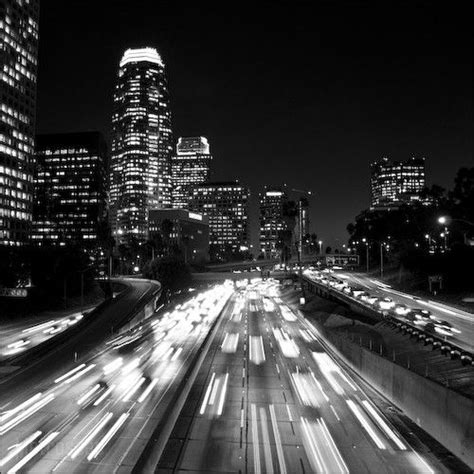 Black and white picture of the Los Angeles Skyline at night along the ...