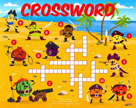 Premium Vector | Crossword quiz game. cartoon fruit pirates and ...