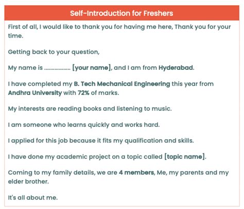 Self Introduction Samples for Job Interview for Freshers (Examples)