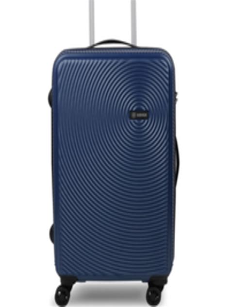 Buy NOVEX Navy Blue Textured Hard Sided Medium Trolley Suitcase ...