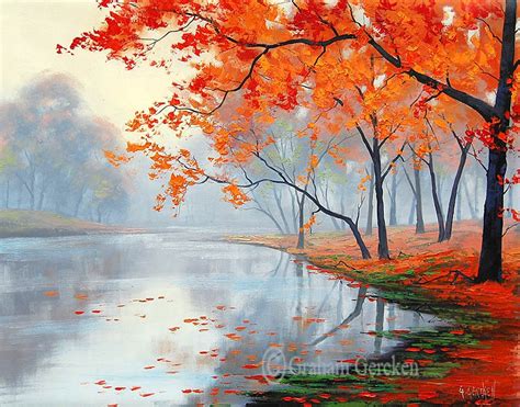 OTOÑO lago de pintura al óleo pintura arte contemporáneo | Etsy