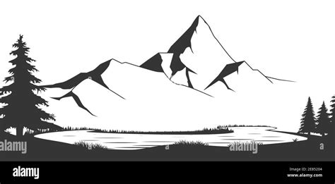 Mountain range black and white vector illustration Stock Vector Image & Art - Alamy