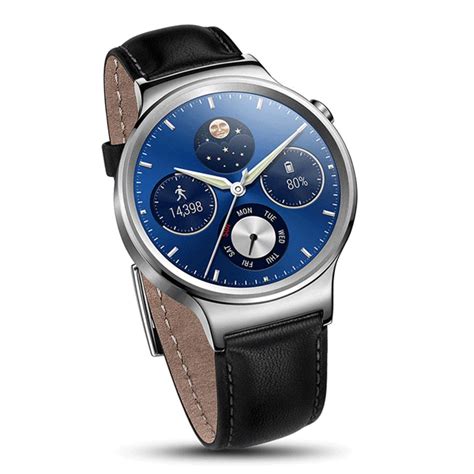 Huawei Watch Classic Stainless Steel Case with Black Leather Strap ...