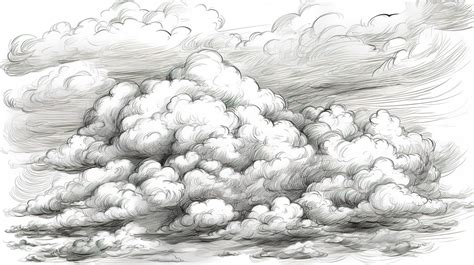 Black And White Drawing Is Depicting Clouds Background, Drawing Picture ...