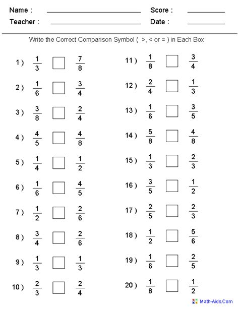 Fractions Worksheets | Printable Fractions Worksheets for Teachers