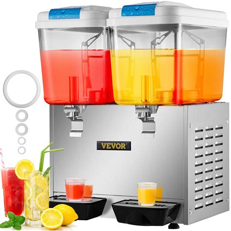 Black VEVOR Commercial Beverage Dispenser 9.5 Gallon 36L 2 Tanks Ice ...