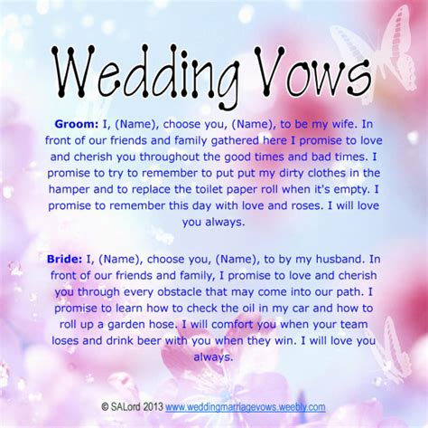 Funny Wedding Marriage Vows - Silly Sample Vow Examples - Wedding ...