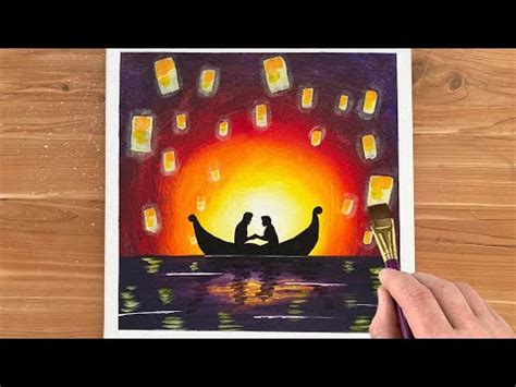 Tangled Floating Lights! Boat Scene Acrylic Painting Art Tutorial Step ...