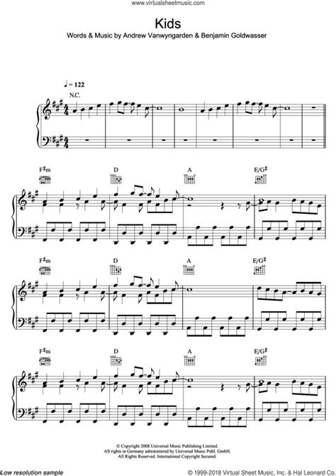 MGMT: Kids sheet music for voice, piano or guitar (PDF)