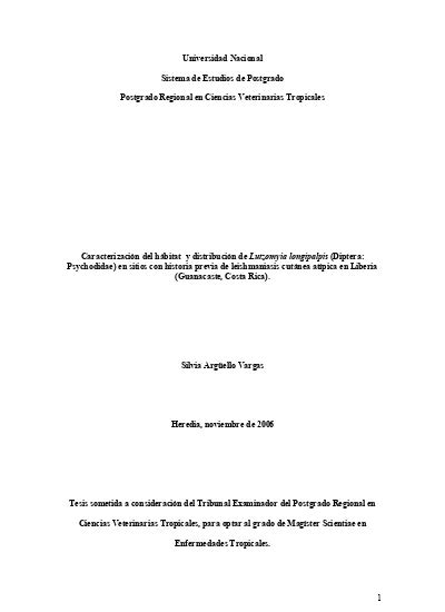 Caracterización del hábitat y distribución de Lutzomya longipalpis (Diptera: Psychodidae ) en ...